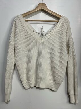 RD Style Cream Ribbed Lace Back Sweater XS